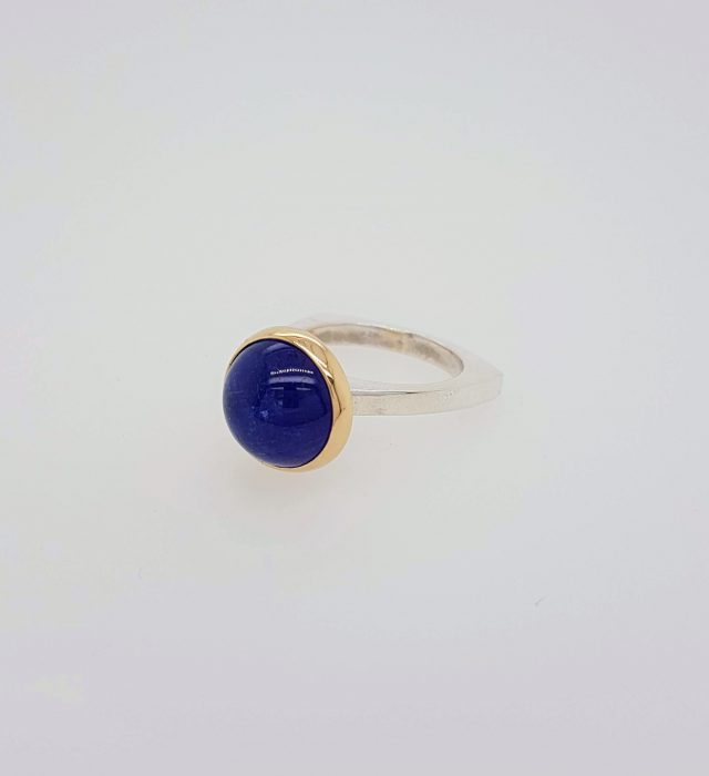 Zilveren ring met gouden zetting en Tanzaniet. Uniek product. #24403 - Afbeelding 4