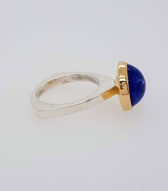 Zilveren ring met gouden zetting en Tanzaniet. Uniek product. #24403 - Afbeelding 2