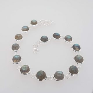 Zilveren schakelarmband met Labradoriet edelstenen. #24460