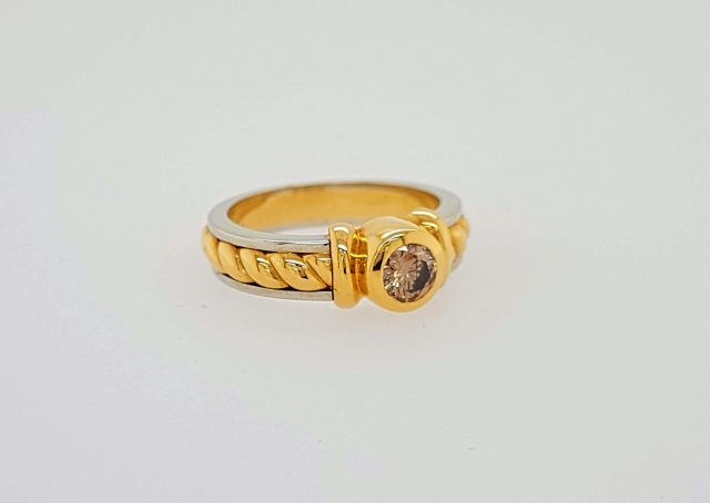 18 karaat bicolor gouden ring bruine diamant Paul Simons 2e hands #15108 - Afbeelding 3