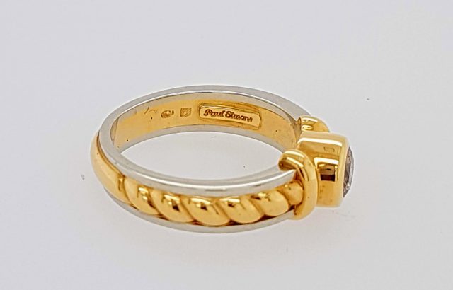 18 karaat bicolor gouden ring bruine diamant Paul Simons 2e hands #15108 - Afbeelding 4