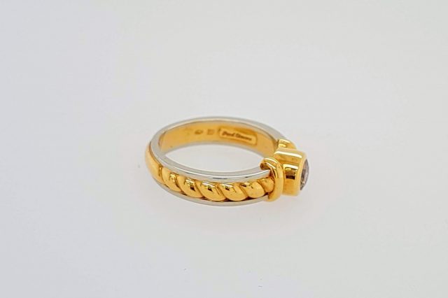 18 karaat bicolor gouden ring bruine diamant Paul Simons 2e hands #15108 - Afbeelding 7