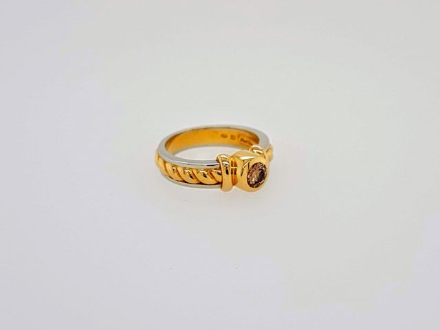 18 karaat bicolor gouden ring bruine diamant Paul Simons 2e hands #15108 - Afbeelding 5