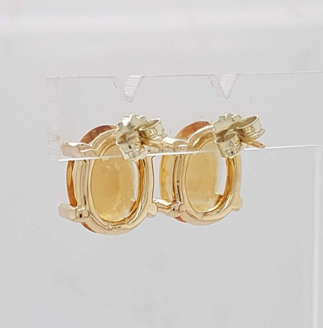 Gouden oorknoppen met citrien en diamant. #9512 - Afbeelding 3