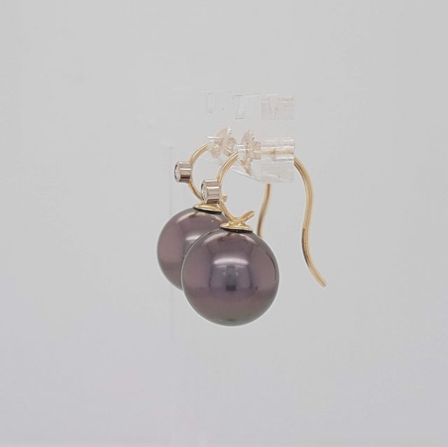 Gouden Tahiti parel oorhangers met diamant. #20567 - Afbeelding 3