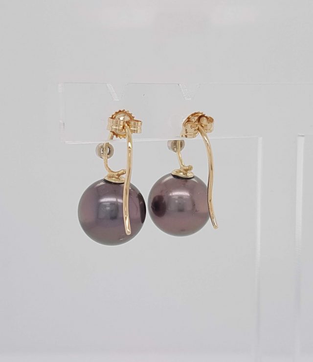Gouden Tahiti parel oorhangers met diamant. #20567 - Afbeelding 4