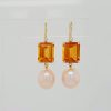 Gouden oorhangers Palmier Citrien m/z Parels en diamantje #24614
