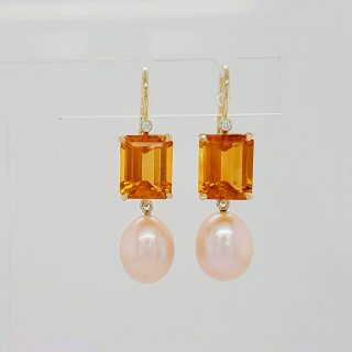 Gouden oorhangers Palmier Citrien m/z Parels en diamantje #24614