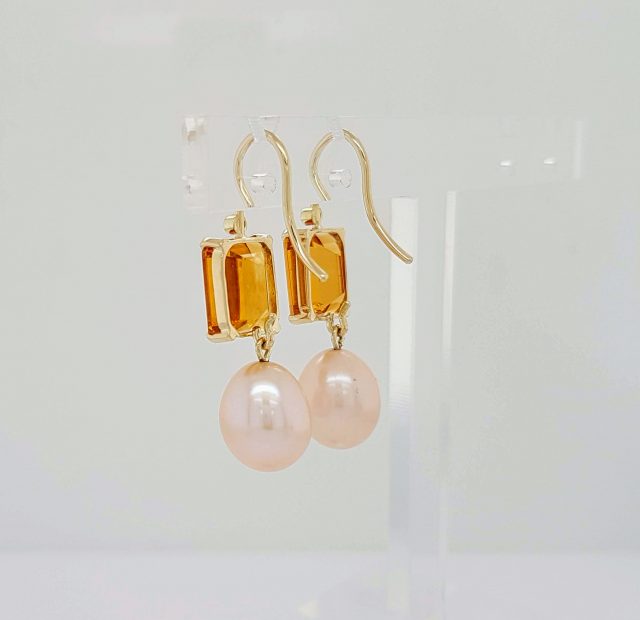 Gouden oorhangers Palmier Citrien m/z Parels en diamantje #24614 - Afbeelding 3