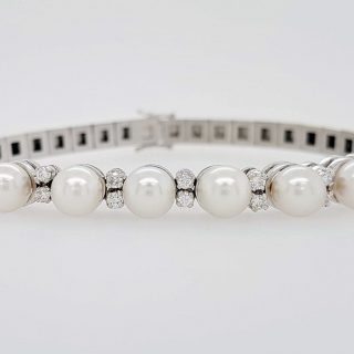 Witgouden parel briljant / diamant armband #24320