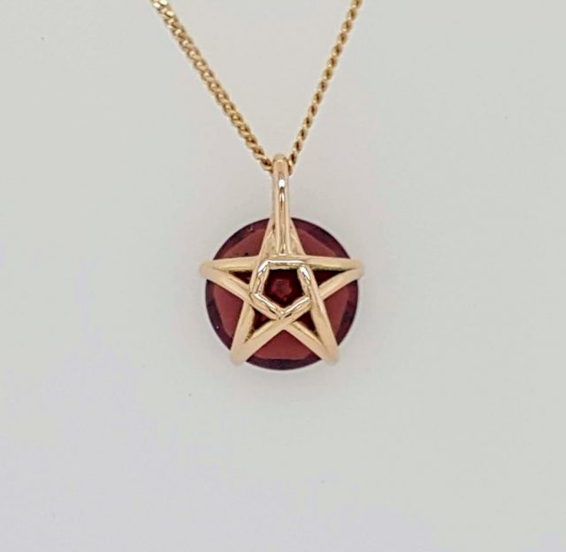 14 karaat rosé gouden Penta hanger met granaat #24640 - Afbeelding 3
