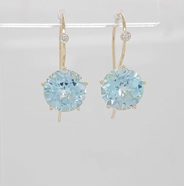 Gouden Penta oorhanger met Sky Blue Topaas en diamantjes #24647 - Afbeelding 4