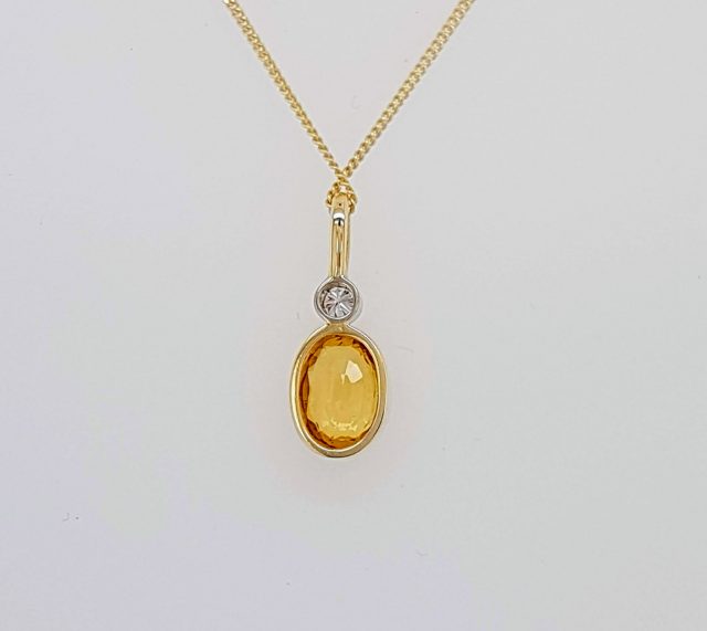 Gouden hanger met gele saffier en een diamantje #21467 - Afbeelding 3