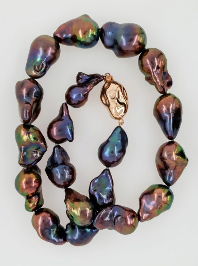 Peacock nuclea parel collier met gouden slot. #17818 - Afbeelding 3