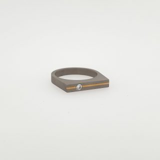 Strakke titanium ring met een streepje 18 karaat goud plus een diamantje #1745