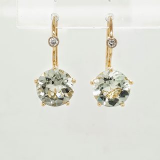 14 Karaat gouden penta oorhangers met mintquarts en diamant #24738