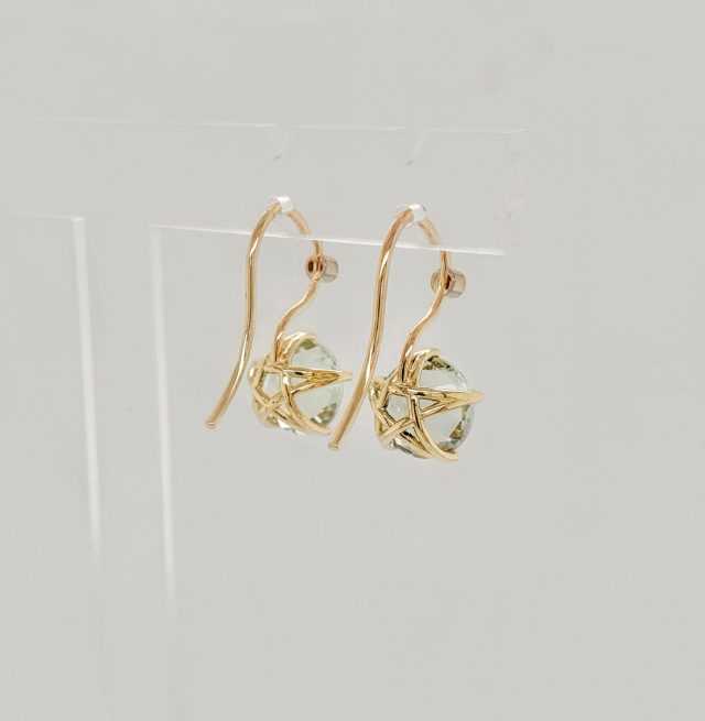 14 Karaat gouden penta oorhangers met mintquarts en diamant #24738 - Afbeelding 2