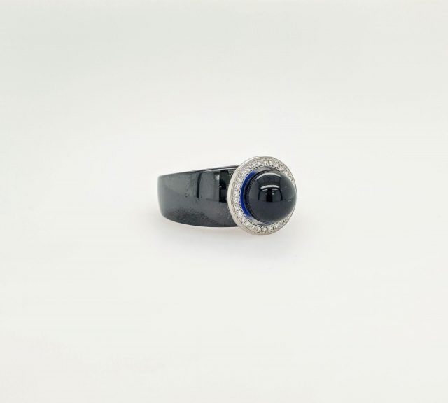 Keramische ring met blauwe bol van Charlotte Ehinger-Schwarz met diamantjes #24765 - Afbeelding 3