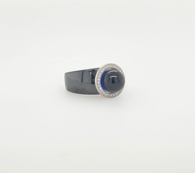 Keramische ring met blauwe bol van Charlotte Ehinger-Schwarz met diamantjes #24765 - Afbeelding 2