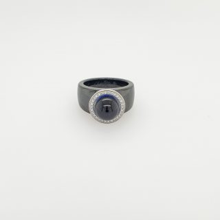 Keramische ring met blauwe bol van Charlotte Ehinger-Schwarz met diamantjes #24765