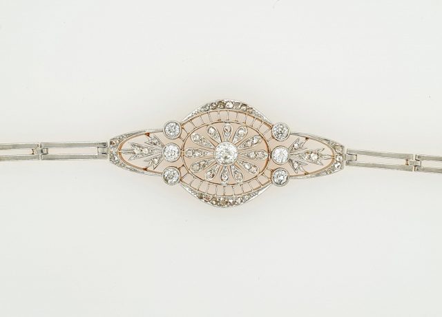 14 Karaat bicolor ragfijn gouden armband met diamant, occasion. #24784