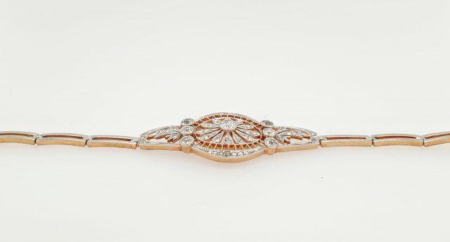 14 Karaat bicolor ragfijn gouden armband met diamant, occasion. #24784 - Afbeelding 2