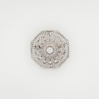 Platina broche met Bolsjewiek geslepen diamanten totaal 2.44 crt. Occasion #24775