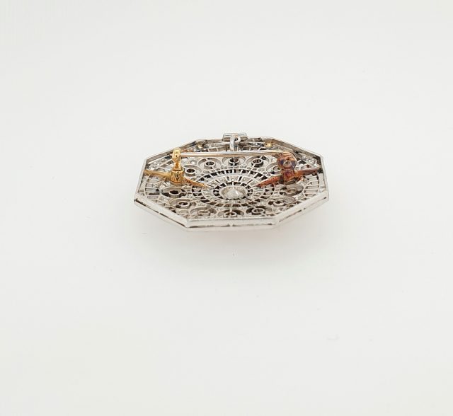 Platina broche met Bolsjewiek geslepen diamanten totaal 2.44 crt. Occasion #24775 - Afbeelding 2