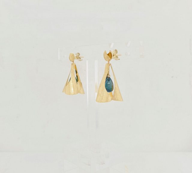 14 Karaat gouden oorhangers met Topaas London Blue, handgemaakt uit eigen atelier. #24830 - Afbeelding 2