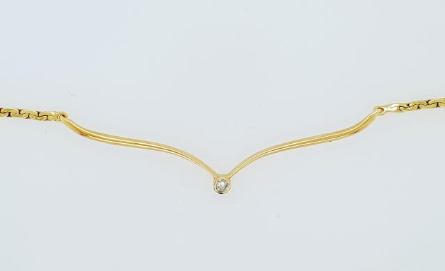 14 karaat gouden ketting met een briljanten hanger. Occasion #24827 - Afbeelding 3
