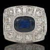 14 Karaat Art Deco ring met Saffier en diamant, vintage. #24776 - Afbeelding 3