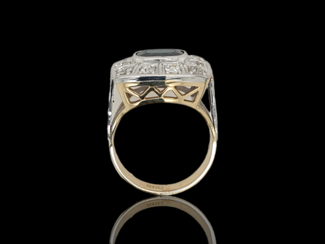 14 Karaat Art Deco ring met Saffier en diamant, vintage. #24776 - Afbeelding 2