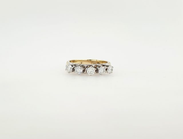 14 Karaat bicolor gouden ring met 5 mooie briljanten. Occasion #25068 - Afbeelding 2