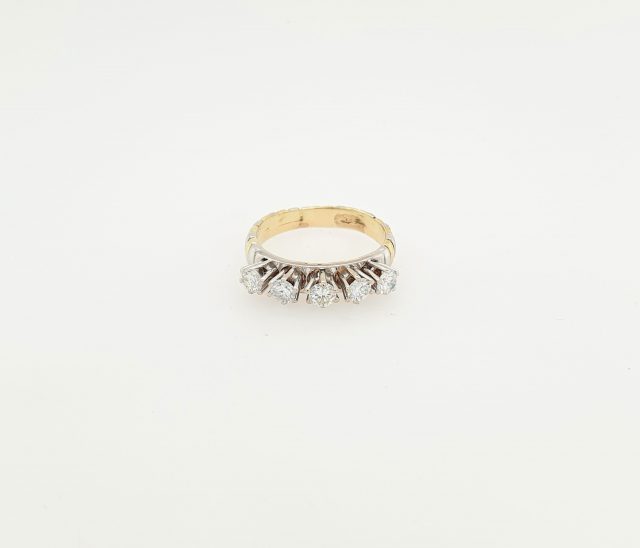 14 Karaat bicolor gouden ring met 5 mooie briljanten. Occasion #25068