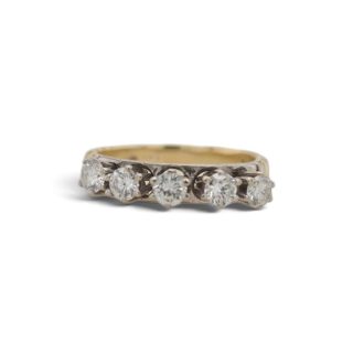 14 Karaat bicolor gouden ring met 5 mooie briljanten. Occasion #25068