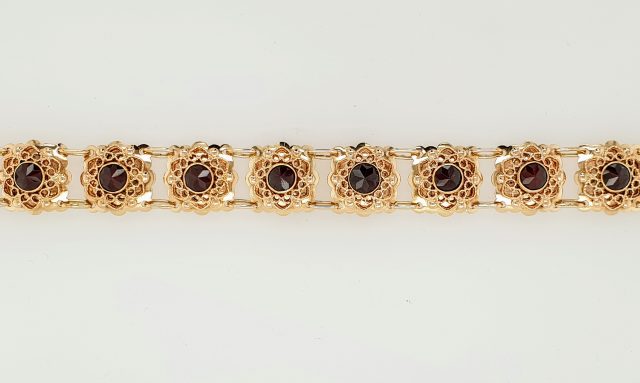 14 Karaat gouden armband met granaat/ vintage #25149 - Afbeelding 3