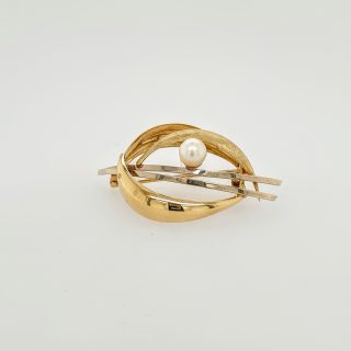 14 Karaat bicolor gouden broche met parel, Occasion #20053