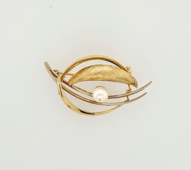 14 Karaat bicolor gouden broche met parel, Occasion #20053 - Afbeelding 3