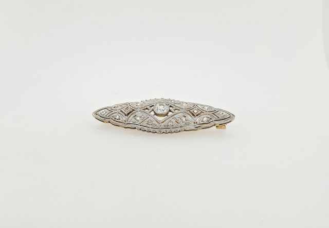 14 karaat platina broche bezet met diamant, occasion #22609 - Afbeelding 3