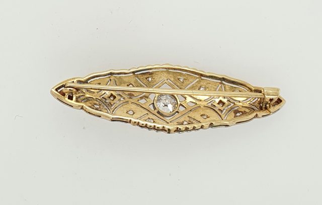 14 karaat platina broche bezet met diamant, occasion #22609 - Afbeelding 2