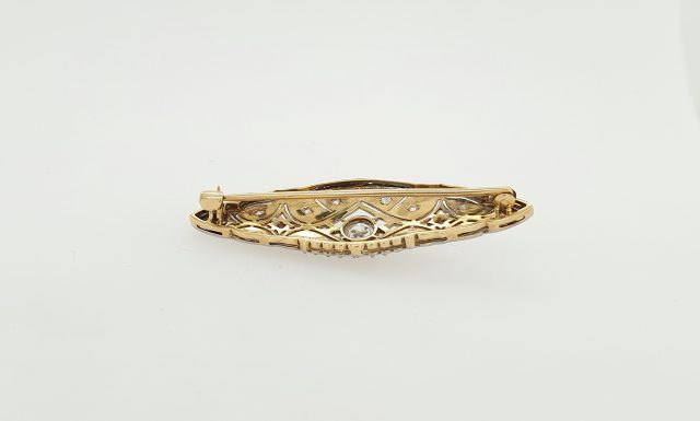 14 karaat platina broche bezet met diamant, occasion #22609 - Afbeelding 4