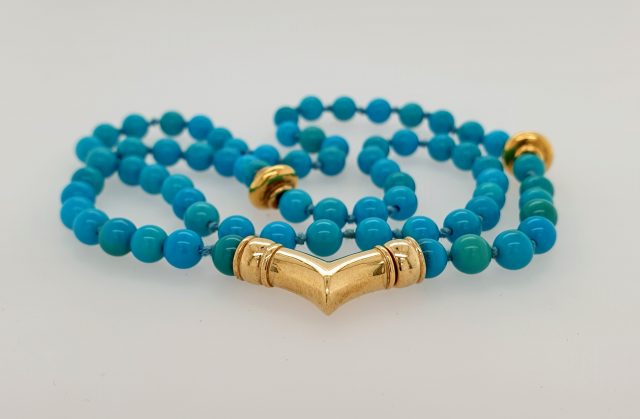 Turkoois kralenketting met gouden slot en tussenstukken #3531 - Afbeelding 3