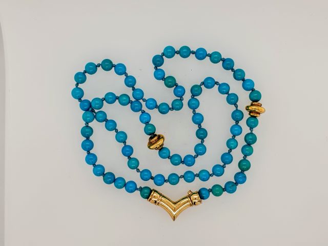 Turkoois kralenketting met gouden slot en tussenstukken #3531 - Afbeelding 2