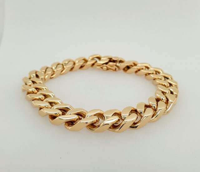 Zware14 karaat massief gouden en geslepen heren gourmet armband. Vintage #25255