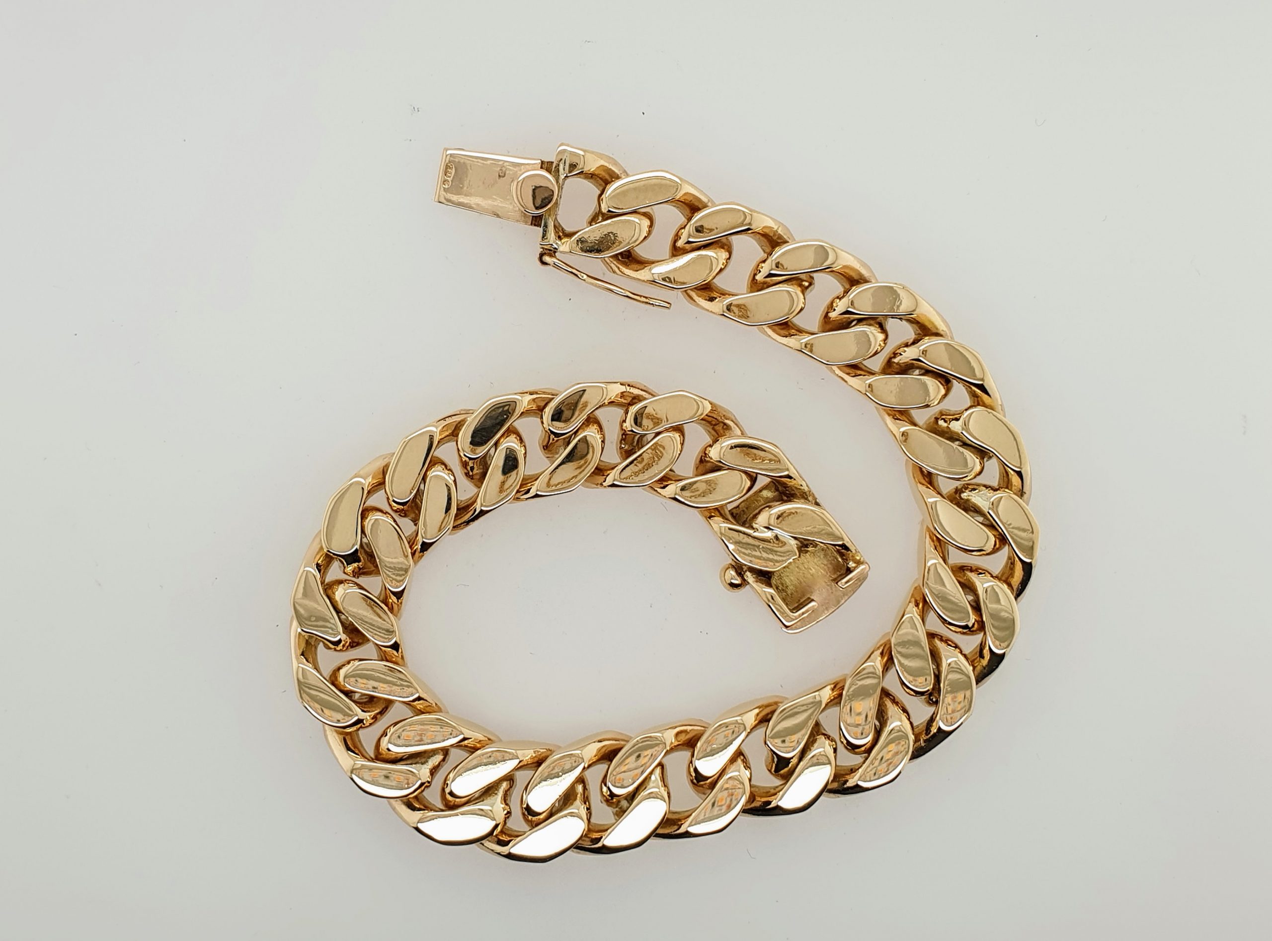 Canada Kinderdag Idioot Zware14 karaat massief gouden en geslepen heren gourmet armband. Vintage  #25255 | Goudsmederij/Juwelier Arnold van Dodewaard