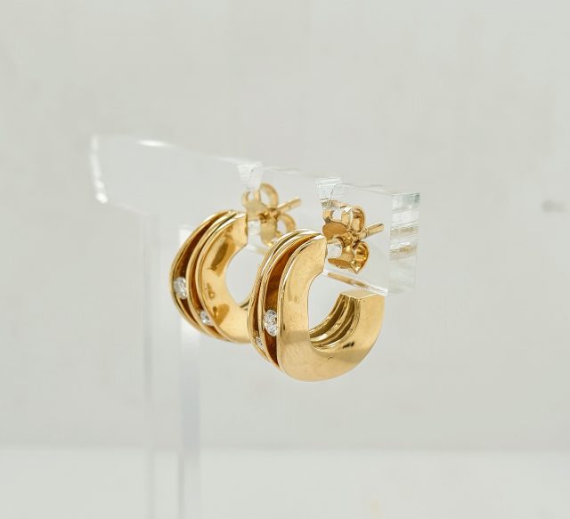 14 Karaat handgemaakt creolen met briljant geslepen diamantjes. Unica's #25348 - Afbeelding 3