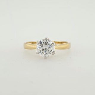 14 Karaat bicolor gouden solitair ring met 1.13 crt TW.VS briljant geslepen diamant. Occasion #25394