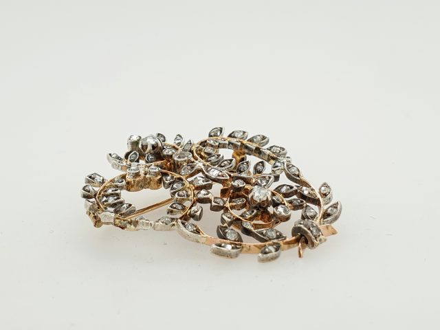 Prachtige antieke broche vol bezet met kleine roosdiamantjes #25428 - Afbeelding 2