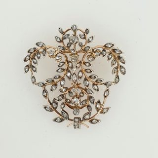 Prachtige antieke broche vol bezet met kleine roosdiamantjes #25428
