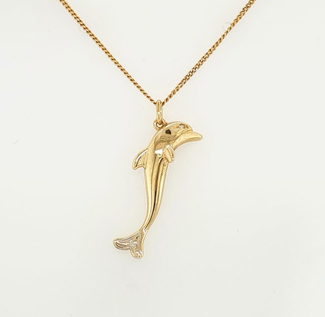 gouden dolfijn bedel of hanger. Occasion #25468